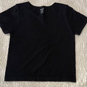 Elodie Black Ribbed Short Sleeve Top